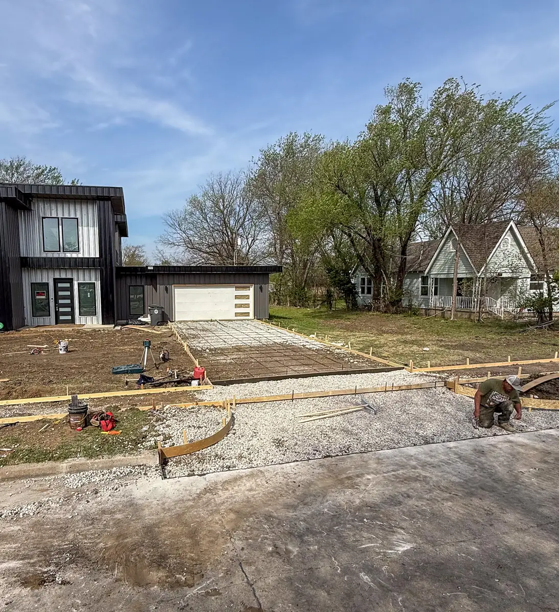 Driveway and walkway forms set at a new construction home